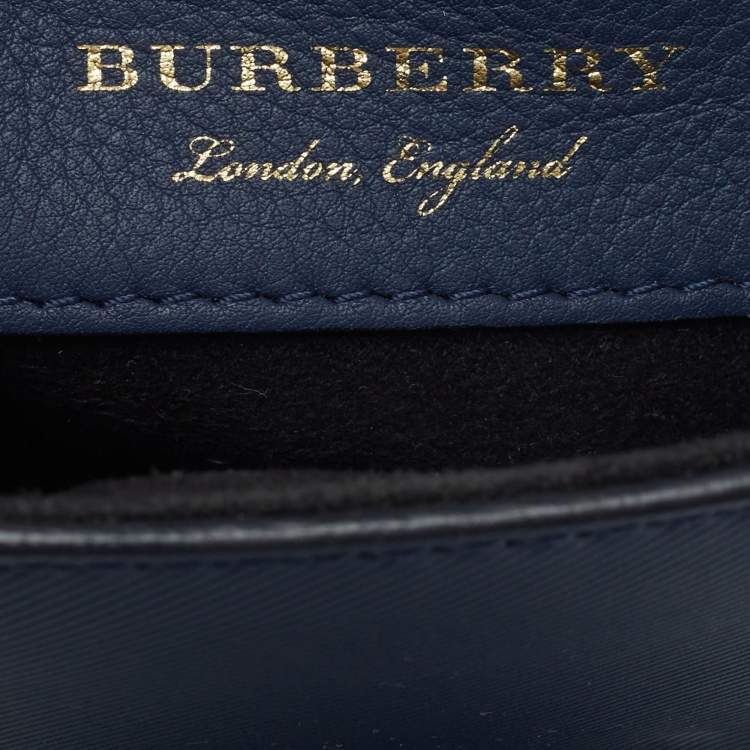 Pre Owned Burberry Navy Blue/Brown Leather DK88 Top Handle Bag