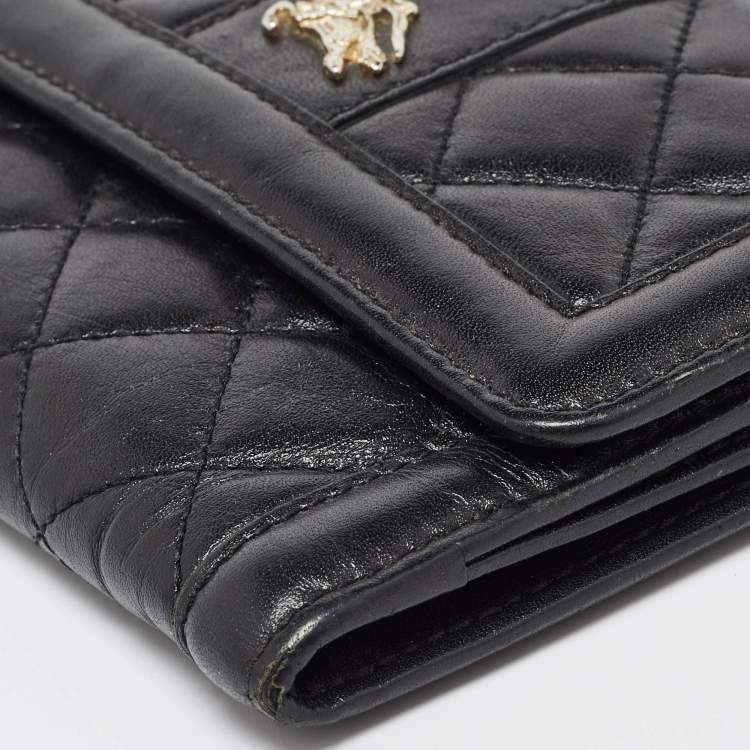 Pre Owned Burberry Black Leather TriFold Compact Wallet