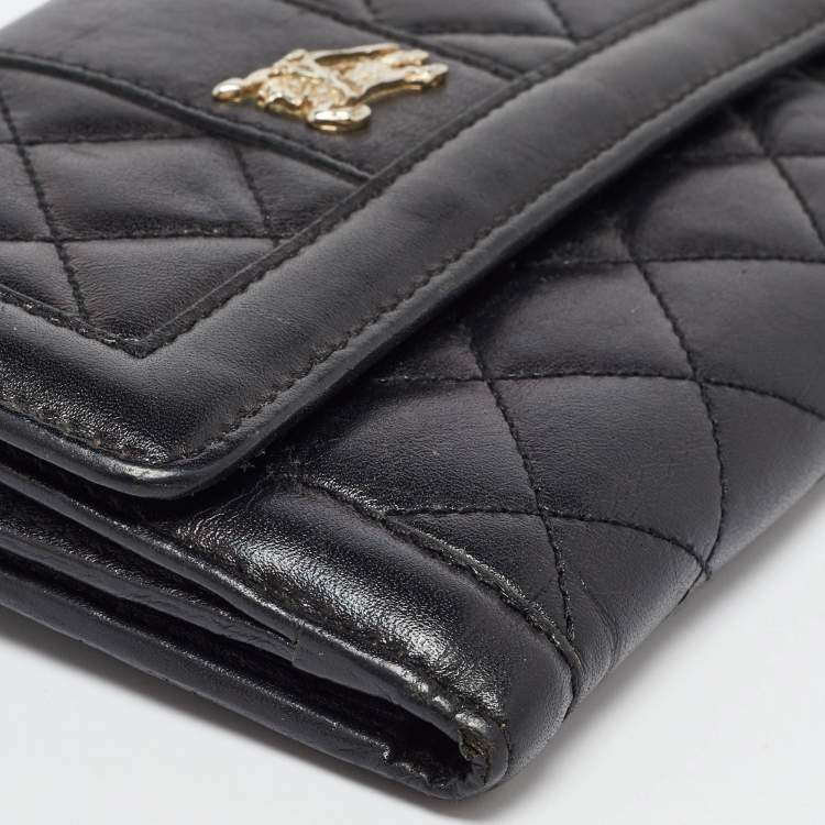Pre Owned Burberry Black Leather TriFold Compact Wallet
