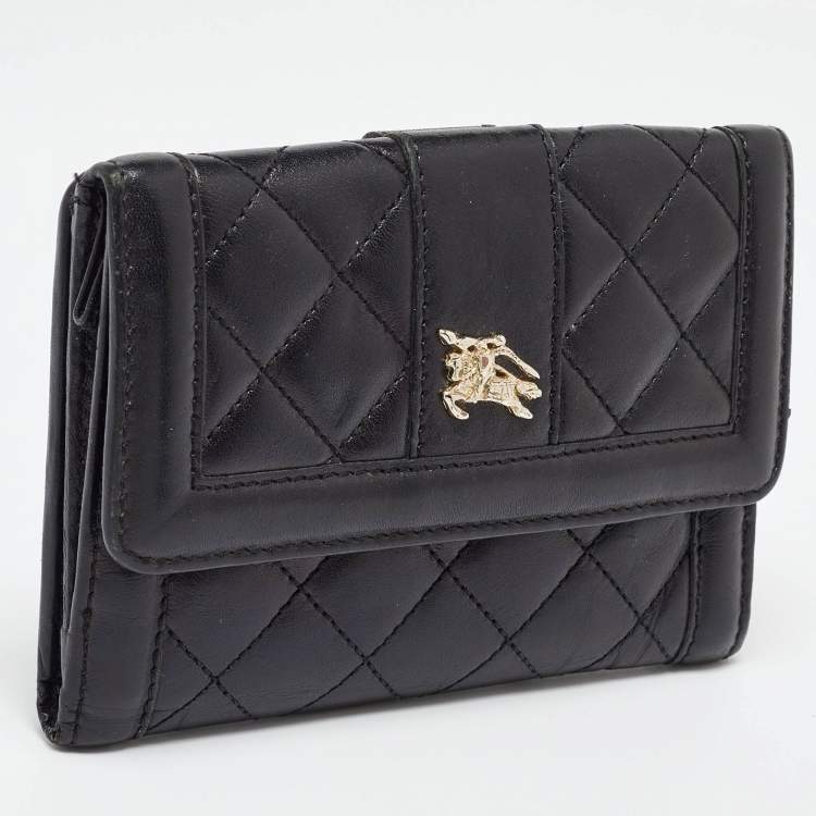 Pre Owned Burberry Black Leather TriFold Compact Wallet