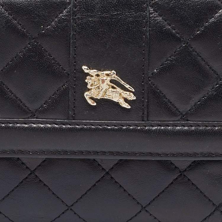 Pre Owned Burberry Black Leather TriFold Compact Wallet