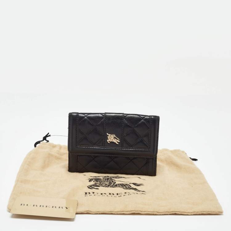 Pre Owned Burberry Black Leather TriFold Compact Wallet