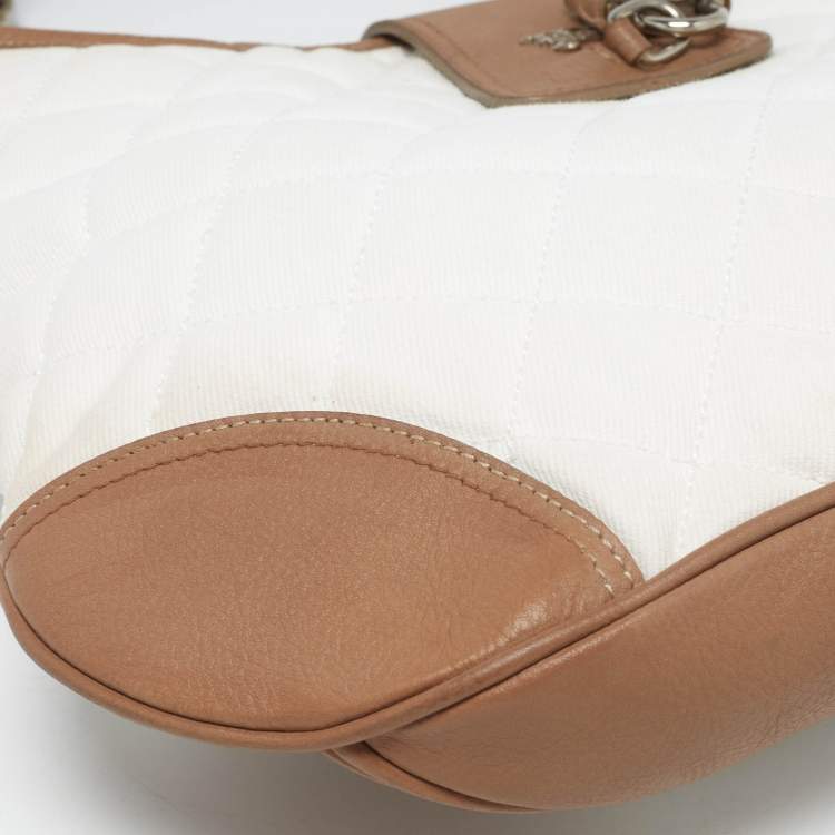 Pre Owned Burberry White/Brown Quilted Canvas and Leather Brooke Hobo
