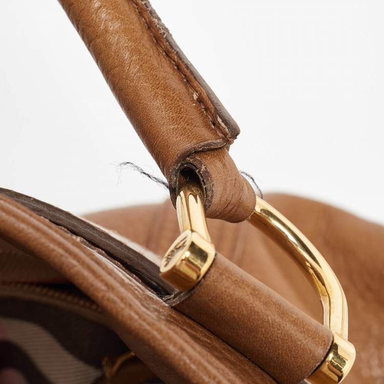 Pre Owned Burberry Brown Leather Double Handle Tote