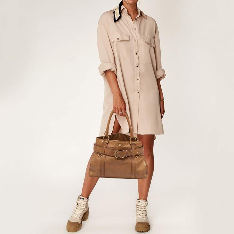 Pre Owned Burberry Brown Leather Double Handle Tote