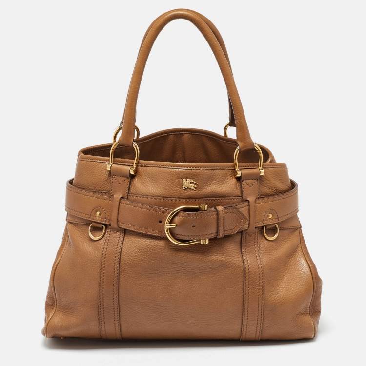 Pre Owned Burberry Brown Leather Double Handle Tote