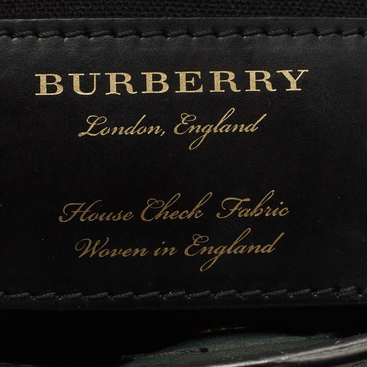 Pre Owned Burberry Green/Beige Leather and House Check Fabric Small Banner Tote