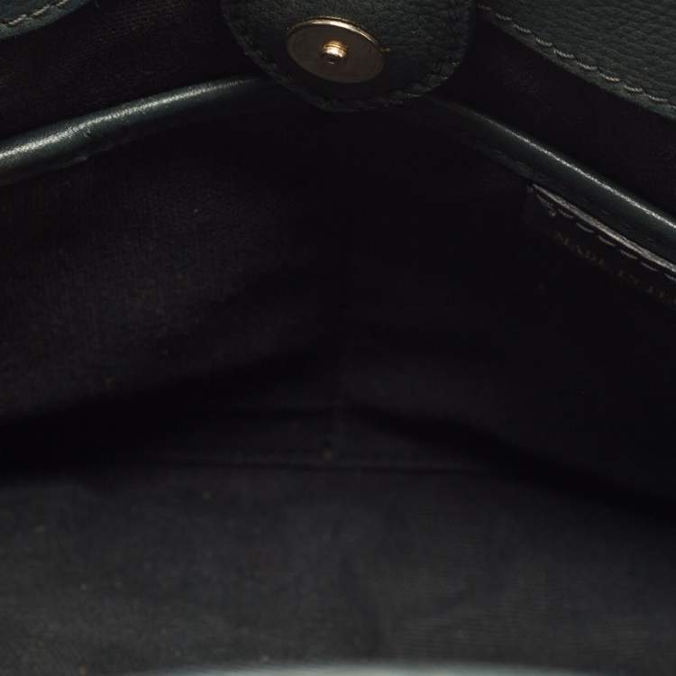 Pre Owned Burberry Green/Beige Leather and House Check Fabric Small Banner Tote