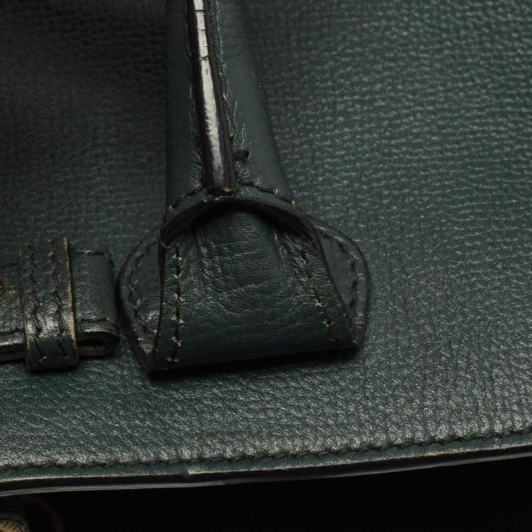 Pre Owned Burberry Green/Beige Leather and House Check Fabric Small Banner Tote