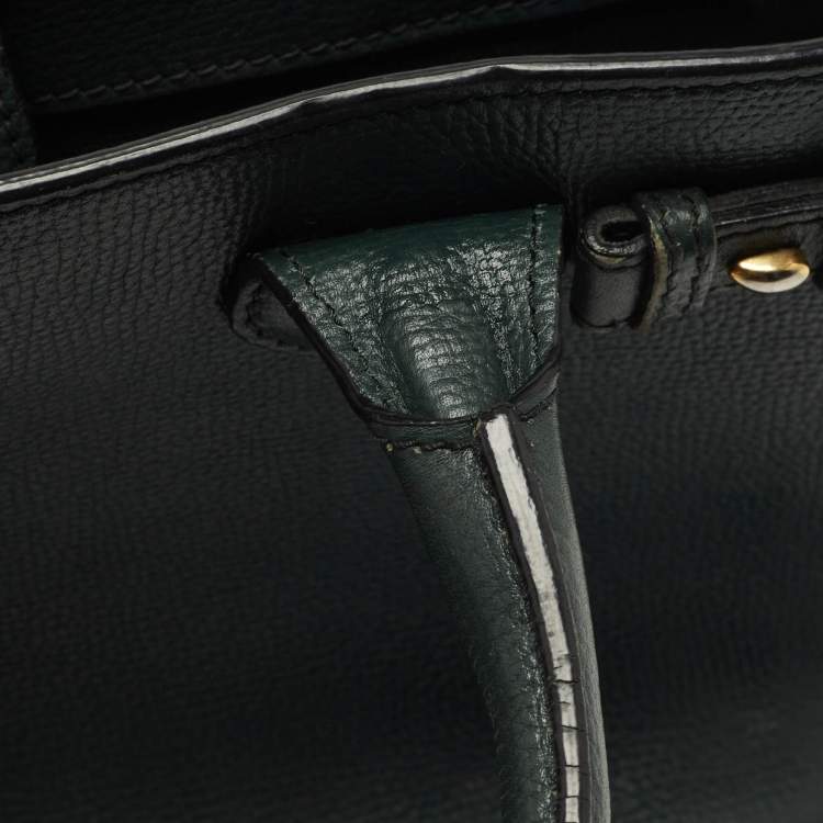 Pre Owned Burberry Green/Beige Leather and House Check Fabric Small Banner Tote