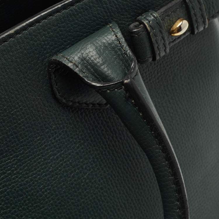 Pre Owned Burberry Green/Beige Leather and House Check Fabric Small Banner Tote