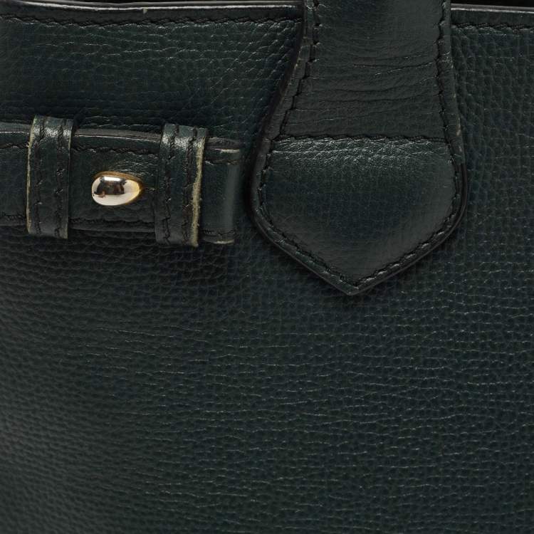 Pre Owned Burberry Green/Beige Leather and House Check Fabric Small Banner Tote