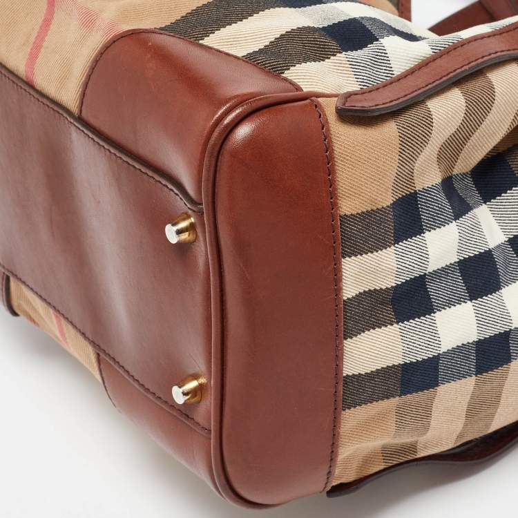 Pre Owned Burberry Brown Leather, Canvas Canterbury Totes