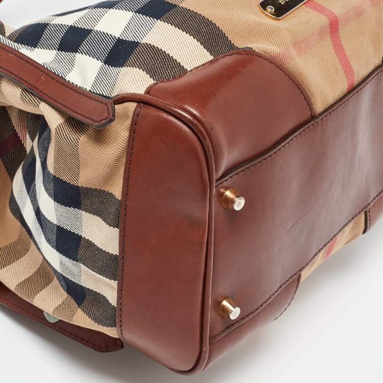 Pre Owned Burberry Brown Leather, Canvas Canterbury Totes