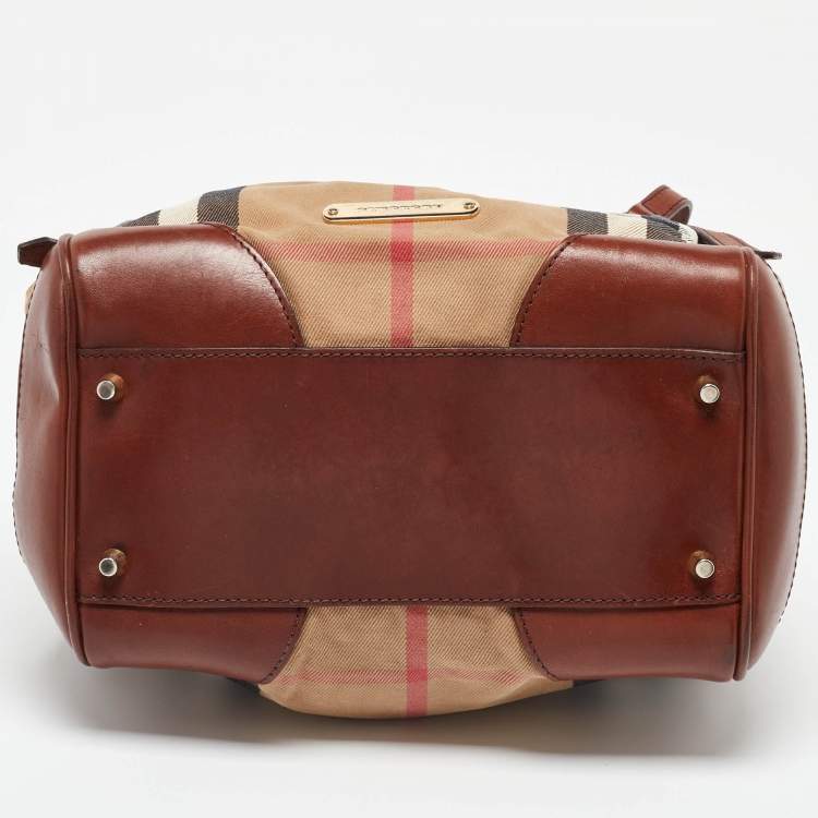 Pre Owned Burberry Brown Leather, Canvas Canterbury Totes