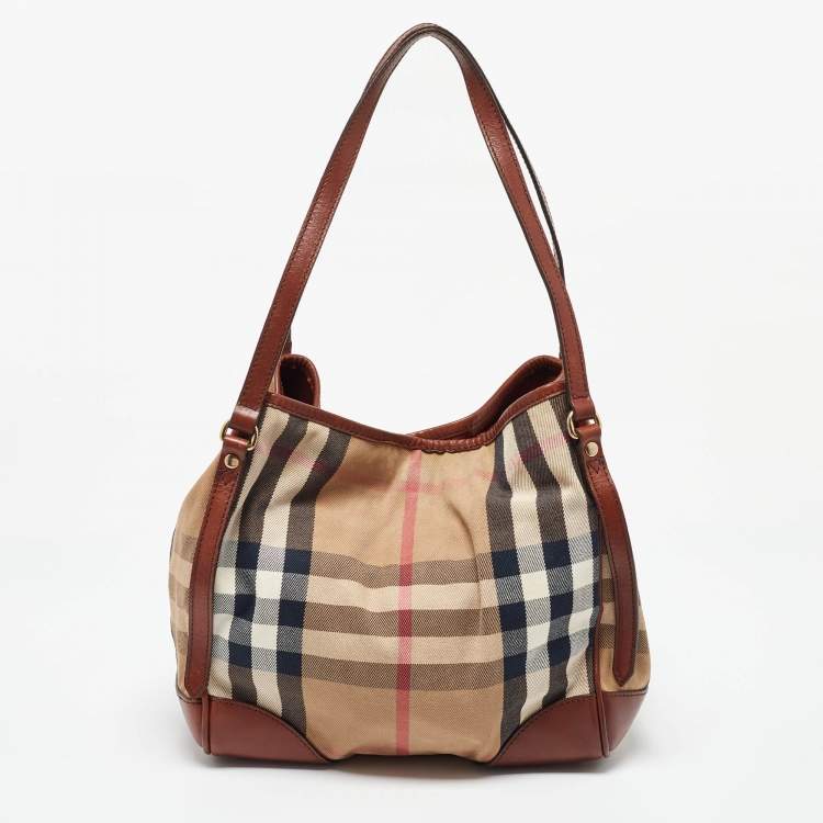 Pre Owned Burberry Brown Leather, Canvas Canterbury Totes