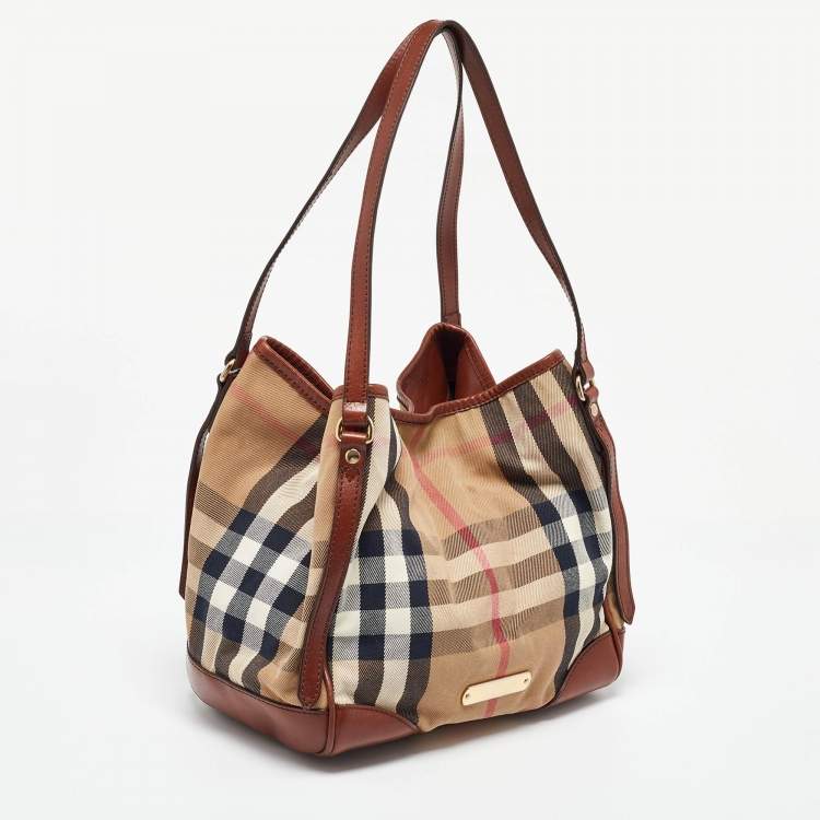 Pre Owned Burberry Brown Leather, Canvas Canterbury Totes
