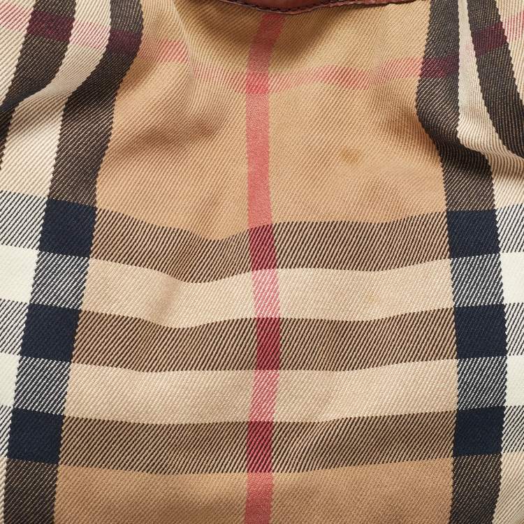 Pre Owned Burberry Brown Leather, Canvas Canterbury Totes