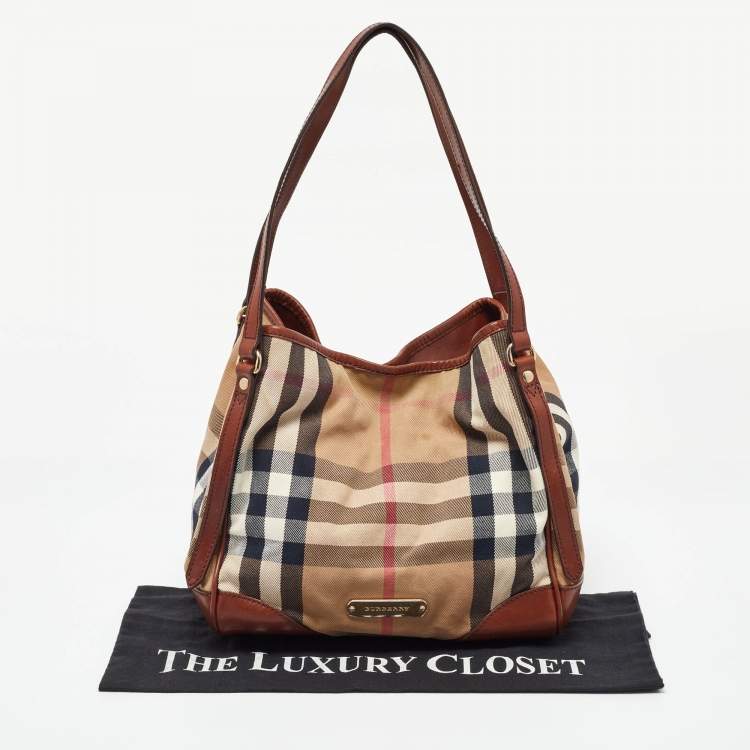 Pre Owned Burberry Brown Leather, Canvas Canterbury Totes