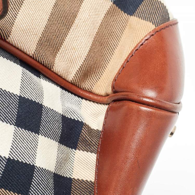 Pre Owned Burberry Brown Leather, Canvas Canterbury Totes