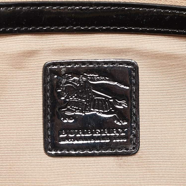 Pre Owned Burberry Black/Beige Nova Check Medium PVC and Patent Leather Chester Boston Bag