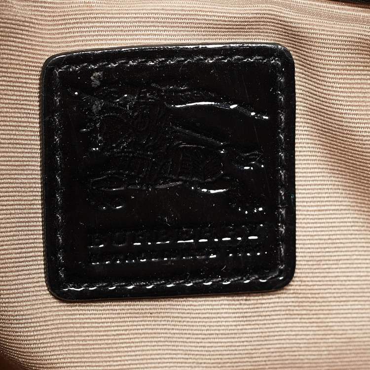 Pre Owned Burberry Black/Beige Nova Check Medium PVC and Patent Leather Chester Boston Bag