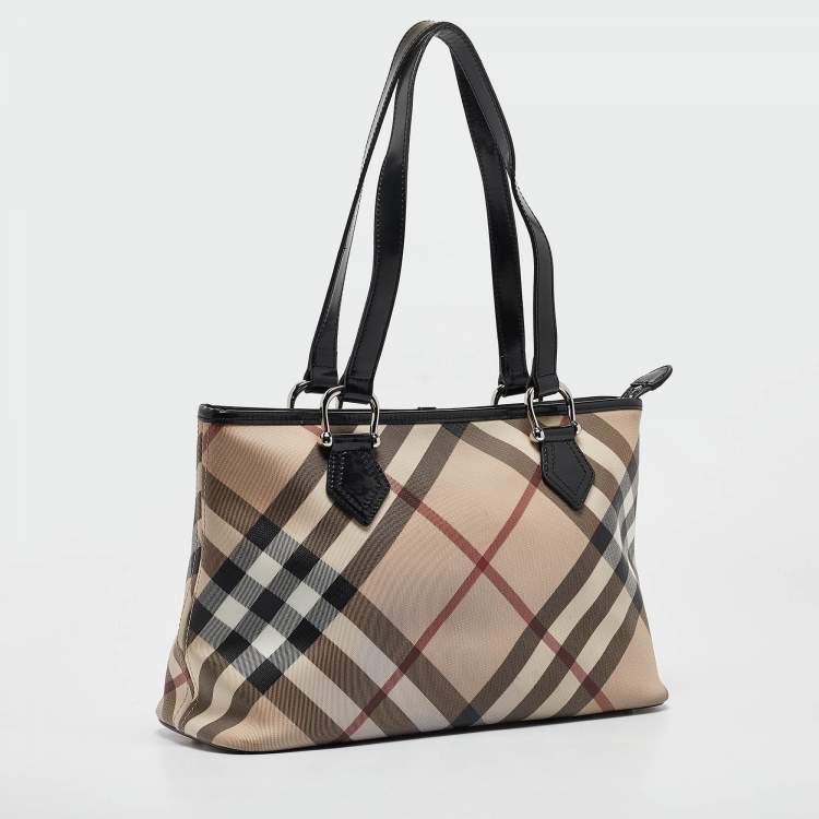 Pre Owned Burberry Black/Beige Nova Check PVC Regent Tote