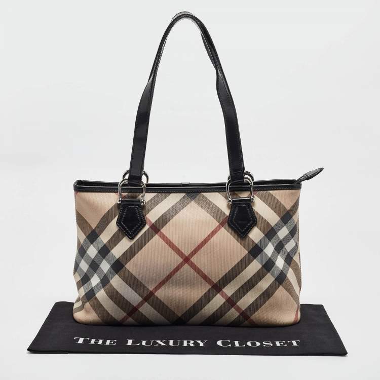 Pre Owned Burberry Black/Beige Nova Check PVC Regent Tote