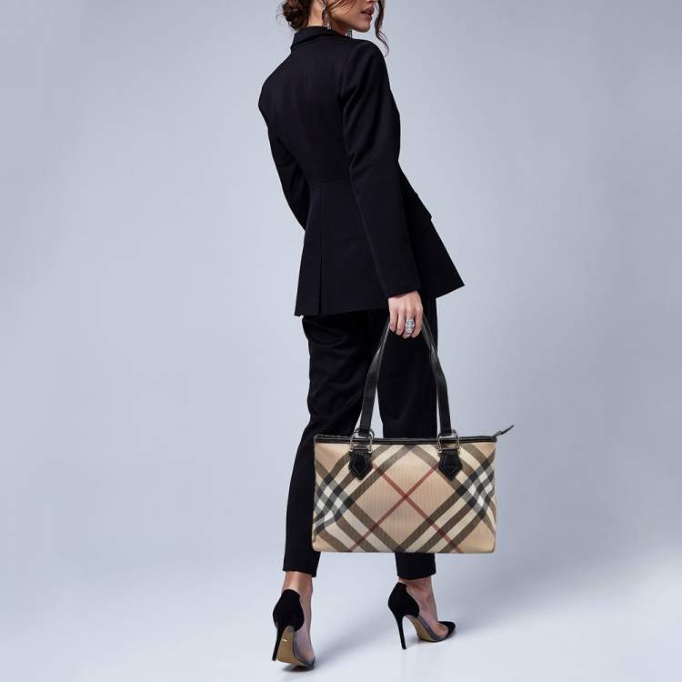 Pre Owned Burberry Black/Beige Nova Check PVC Regent Tote