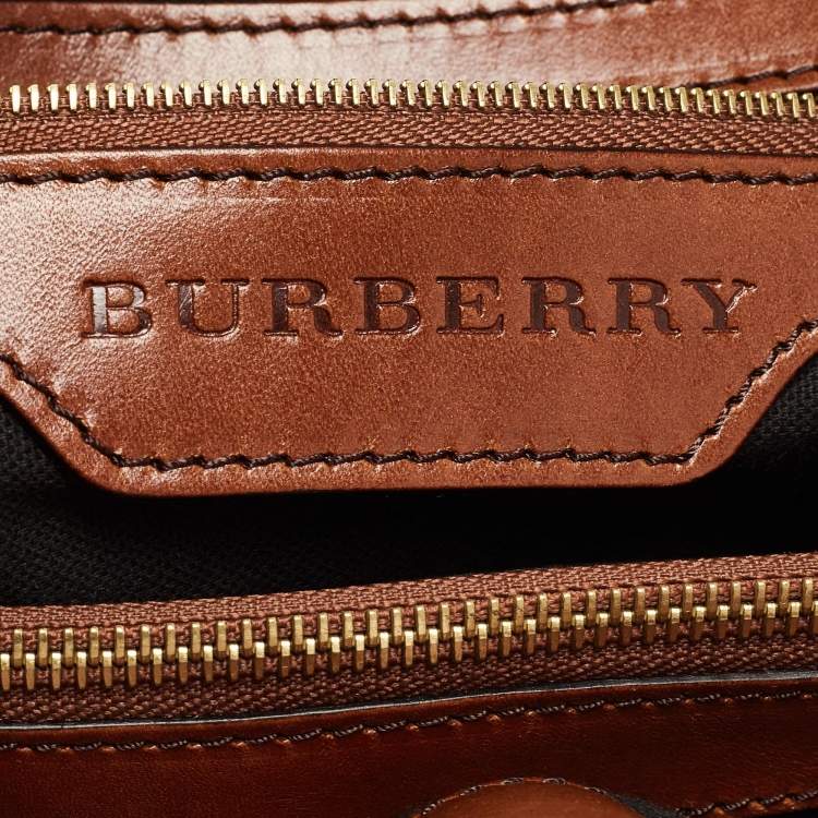 Pre Owned Burberry Brown/Beige House Check Canvas and Leather Medium Bridle Lynher Tote