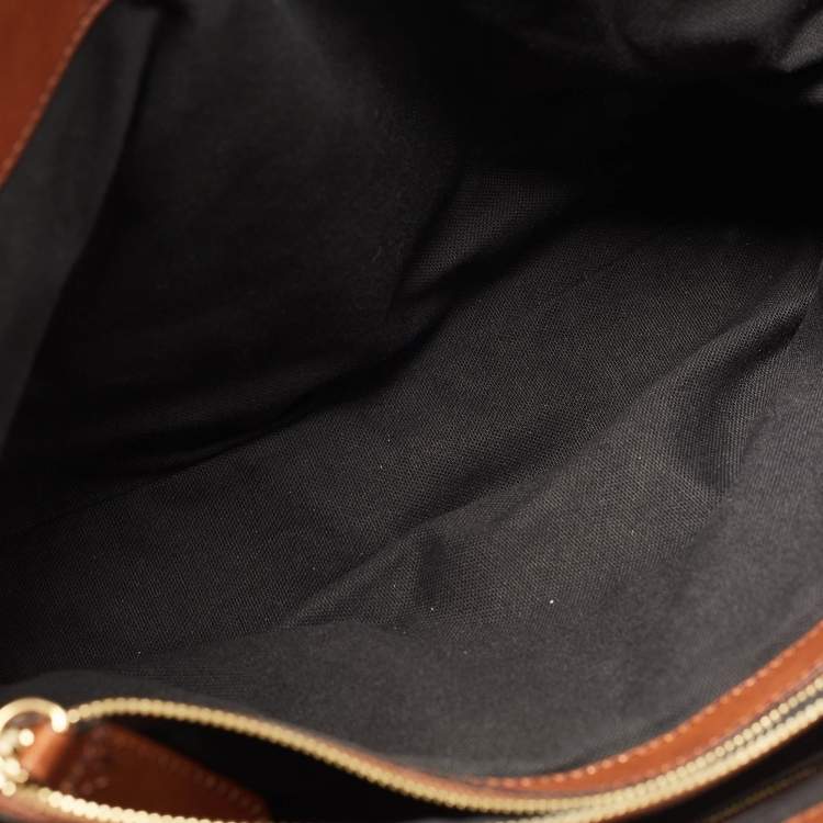 Pre Owned Burberry Brown/Beige House Check Canvas and Leather Medium Bridle Lynher Tote