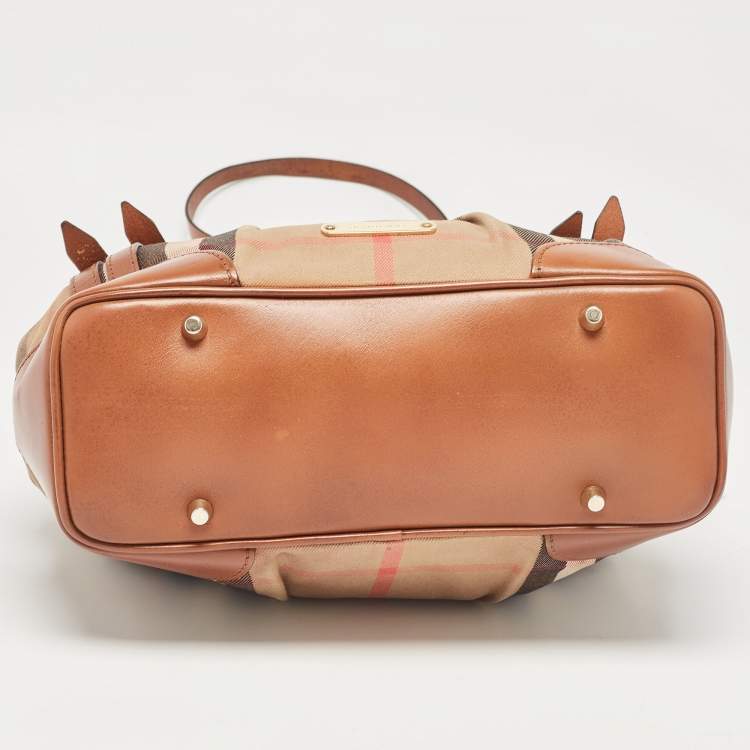 Pre Owned Burberry Brown House Check Fabric and Leather Bridle Tote