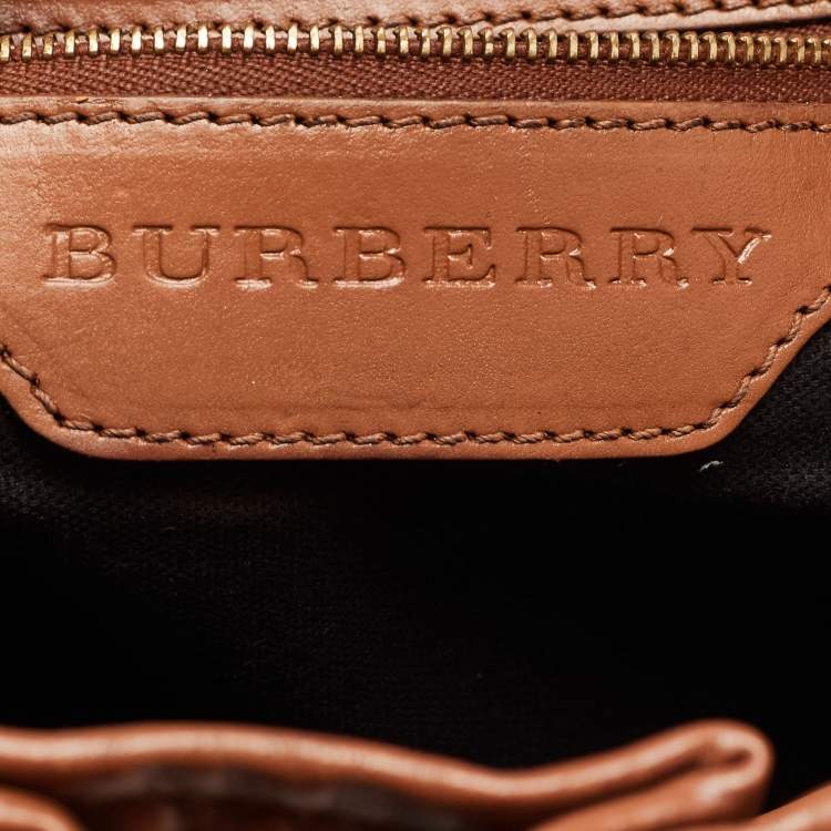 Pre Owned Burberry Brown House Check Fabric and Leather Bridle Tote