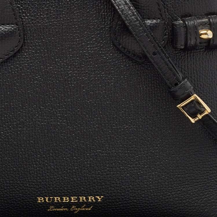 Pre Owned Burberry Black/Beige House Check Fabric and Leather Mini Banner Tote