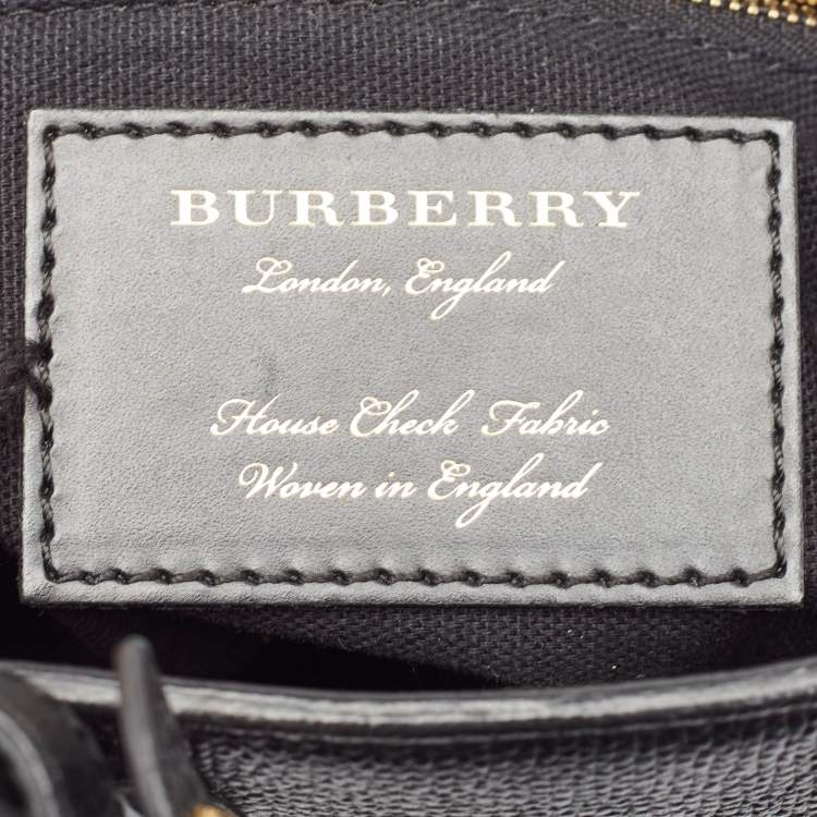 Pre Owned Burberry Black/Beige House Check Fabric and Leather Mini Banner Tote
