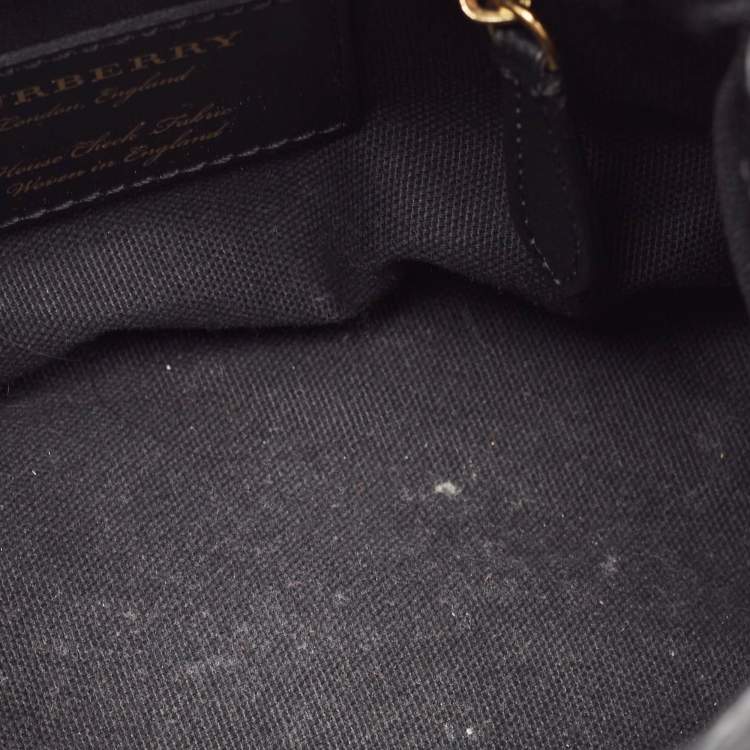 Pre Owned Burberry Black/Beige House Check Fabric and Leather Mini Banner Tote