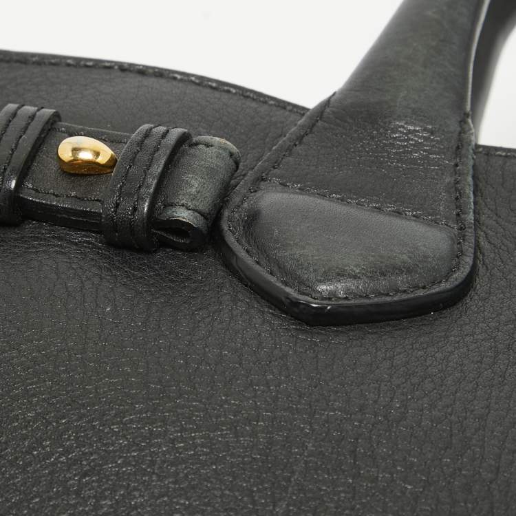 Pre Owned Burberry Black/Beige House Check Fabric and Leather Small Banner Tote