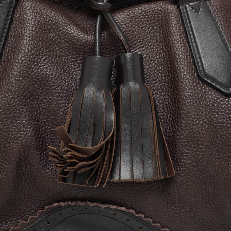 Pre Owned Burberry Brown/Black Leather Tassel Detail Satchel