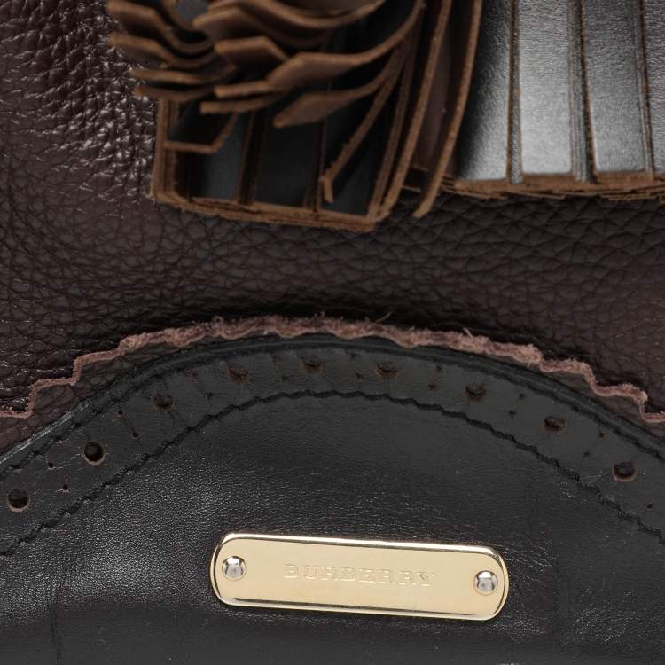 Pre Owned Burberry Brown/Black Leather Tassel Detail Satchel