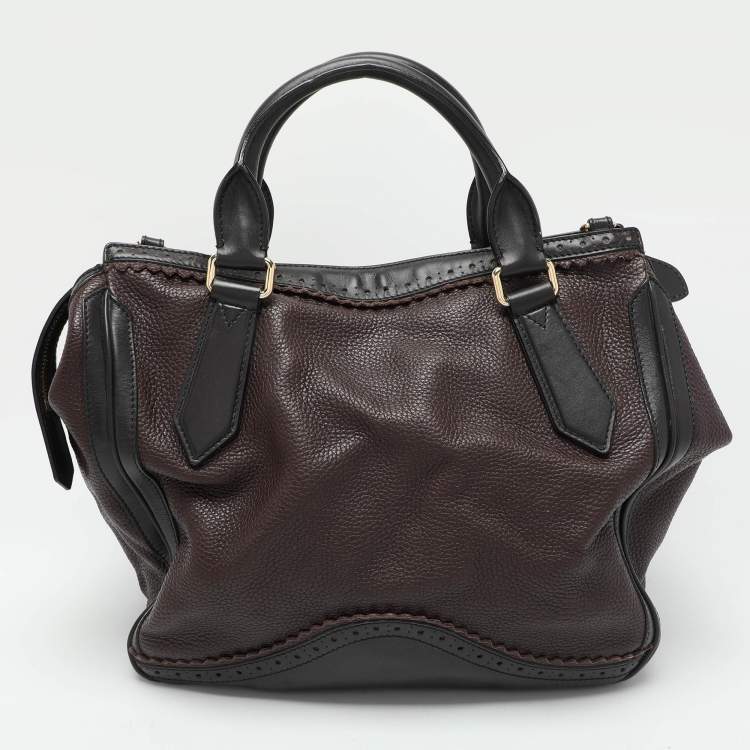 Pre Owned Burberry Brown/Black Leather Tassel Detail Satchel