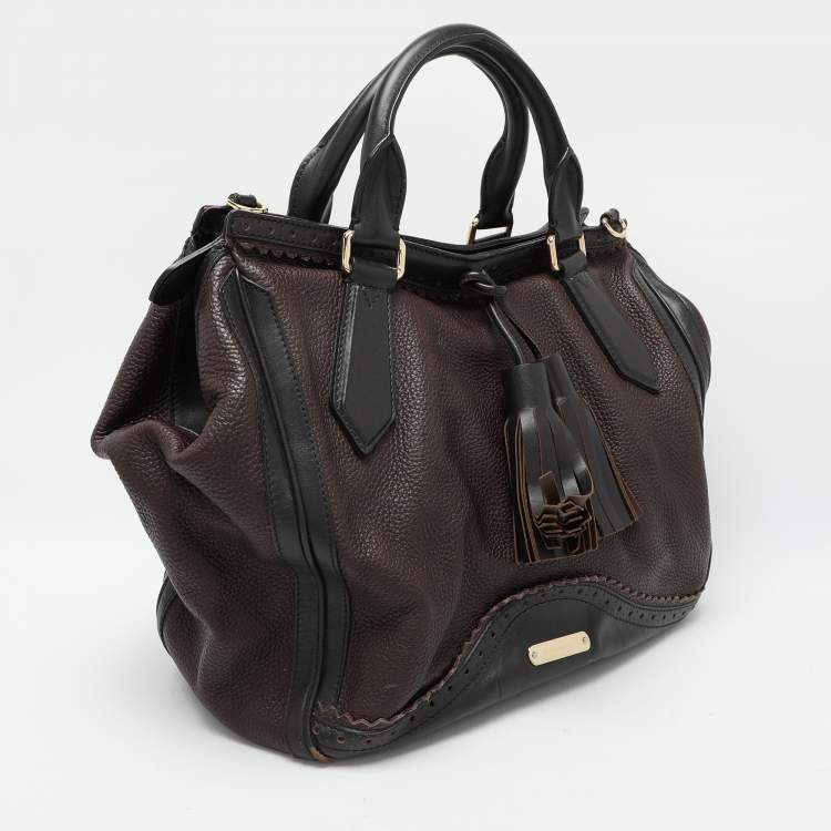 Pre Owned Burberry Brown/Black Leather Tassel Detail Satchel