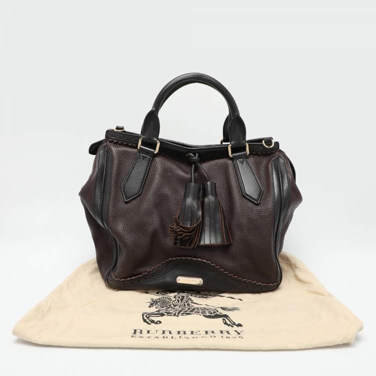 Pre Owned Burberry Brown/Black Leather Tassel Detail Satchel