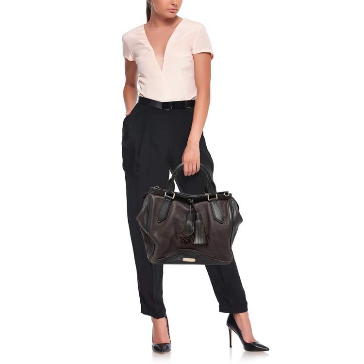 Pre Owned Burberry Brown/Black Leather Tassel Detail Satchel