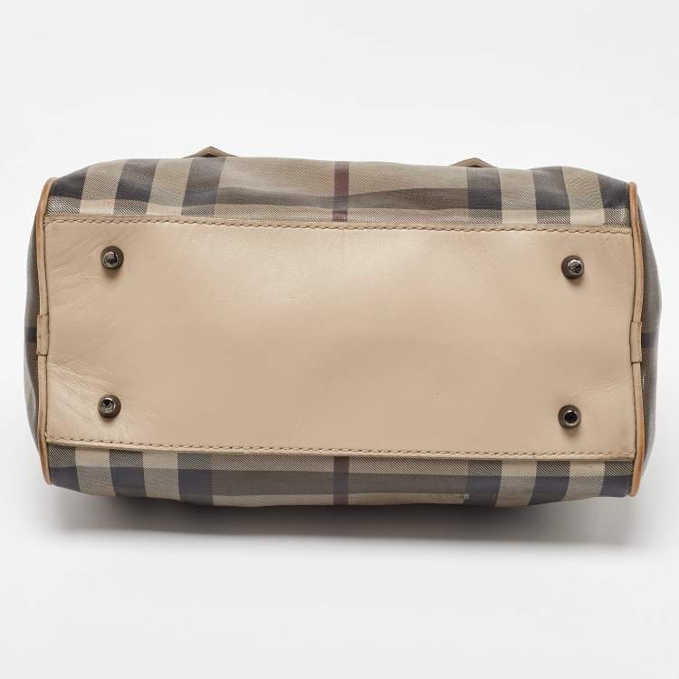 Pre Owned Burberry Beige Smoked Check PVC and Leather Chester Boston Bag
