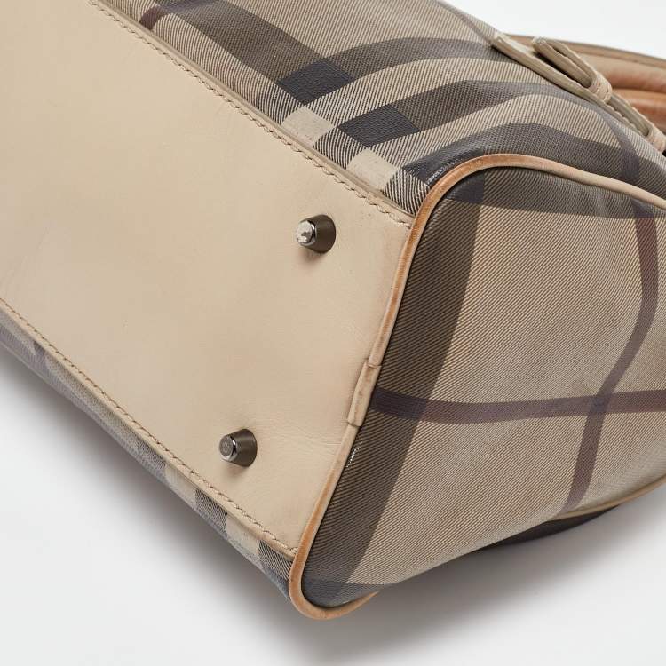 Pre Owned Burberry Beige Smoked Check PVC and Leather Chester Boston Bag