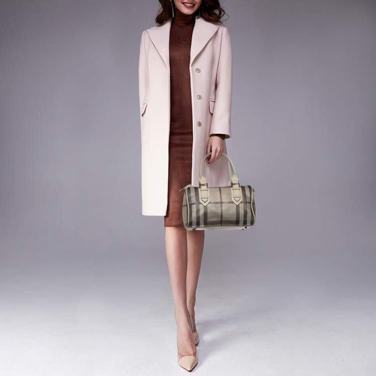 Pre Owned Burberry Beige Smoked Check PVC and Leather Chester Boston Bag