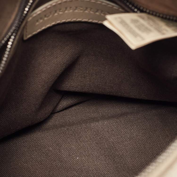 Pre Owned Burberry Beige Smoked Check PVC and Leather Chester Boston Bag