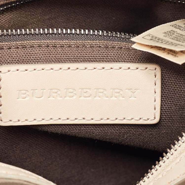 Pre Owned Burberry Beige Smoked Check PVC and Leather Chester Boston Bag