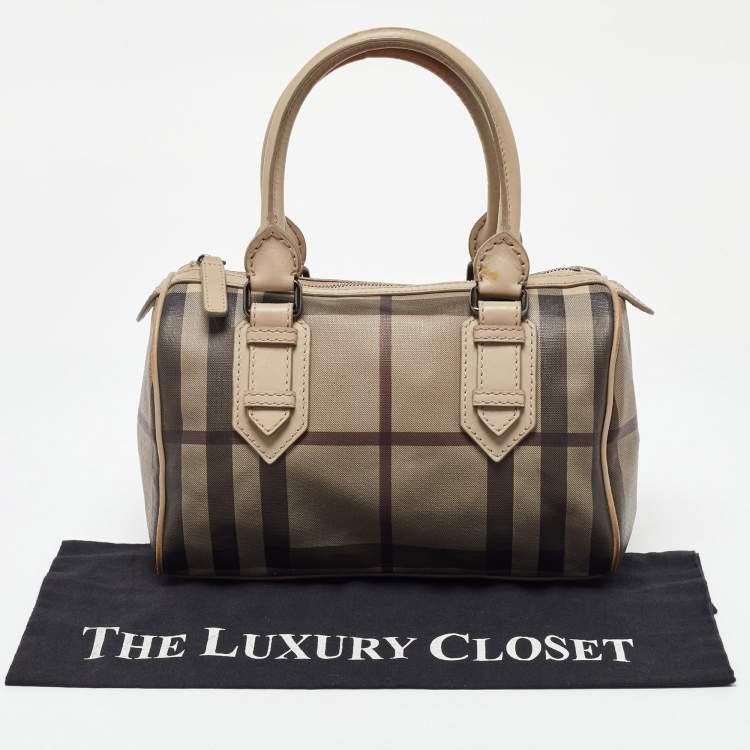 Pre Owned Burberry Beige Smoked Check PVC and Leather Chester Boston Bag