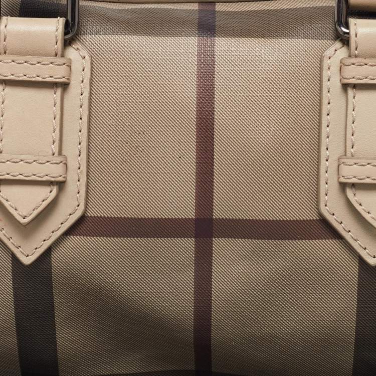 Pre Owned Burberry Beige Smoked Check PVC and Leather Chester Boston Bag